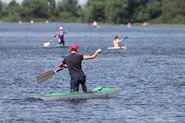 Kayaking and canoeing on the lake near the village of Shumash near the city of Ryazan