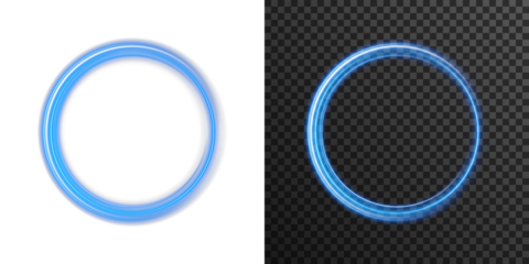 Sci-fi neon light loops in electric blue color with eclipse glow. Suitable for space design, modern UI, holographic animation, energy visualization, and technology-focused compositions.