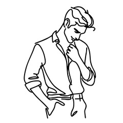 Playful Flirtation — handsome man in elegant theatrical pose: minimalist single black line drawing. One line art.