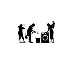 Silhouette of people demonstrating the use of water-efficient appliances on white background