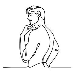 Playful Flirtation — handsome man in elegant theatrical pose: minimalist single black line drawing. One line art.