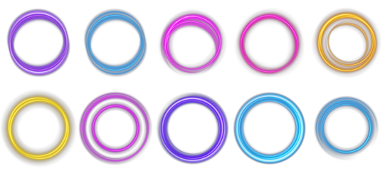 Sci-fi neon light loops in electric blue color with eclipse glow. Suitable for space design, modern UI, holographic animation, energy visualization, and technology-focused compositions.