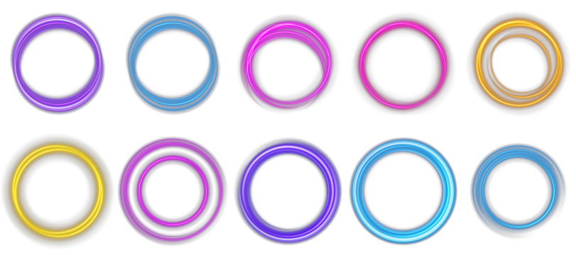 Sci-fi neon light loops in electric blue color with eclipse glow. Suitable for space design, modern UI, holographic animation, energy visualization, and technology-focused compositions.