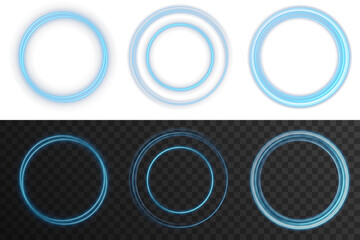 Neon light energy ring with glowing trail swirl effect. Abstract dynamic circular motion of electric lines and spark particles. Ideal for technology or sci-fi design.