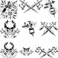 Fototapeta premium Tattoo Machine Svg Bundle, Tattoo Stencil, Floral Tattoo Machine Svg