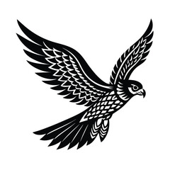 Obraz premium Detailed falcon bird flying with open wings silhouette vector illustration