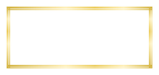 Gold rectangle frame isolated on transparent white background. Luxury horizontal golden border line, Mockup, template for text message, labels, design, presentation. Simple design elements. PNG 