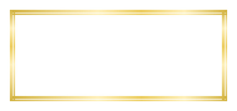 Gold rectangle frame isolated on transparent white background. Luxury horizontal golden border line, Mockup, template for text message, labels, design, presentation. Simple design elements. PNG 