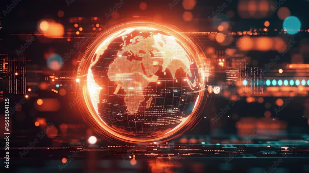 Poster spinning globe with digital data processing showcasing global connectivity and technology advancemen
