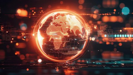 Spinning globe with digital data processing showcasing global connectivity and technology advancements, spinning globe and digital data processing over computer servers - Powered by Adobe