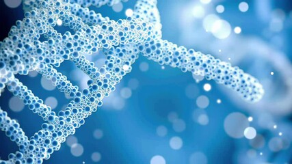 DNA strand intertwines with digital data processing on a blue background showcasing biotechnological advancements, dna strand over data processing on blue background - Powered by Adobe