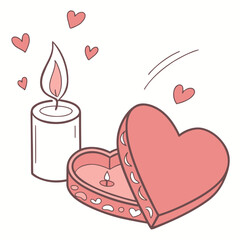Pink hearts candle and gift box flame
