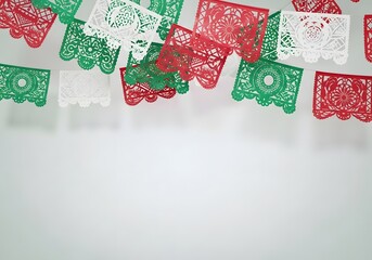 Mexican Papel Picado Banner with Green White Red