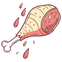 Juicy meat leg with bone and dripping liquid vector