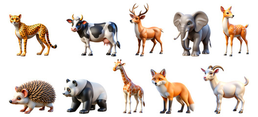 Obraz premium Assorted Animals Set of 3D Icon – Glossy Minimal Emoji Style, Isolated PNG objects