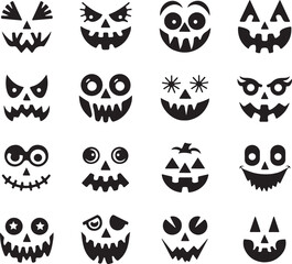 Funny and Scary Halloween Pumpkin Faces Silhouette Collection