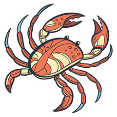 Stylized orange crab with blue tipped claws crustacean