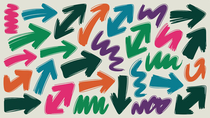 A vibrant collection of hand drawn arrows and squiggly lines in various bright colors and directions against a neutral background