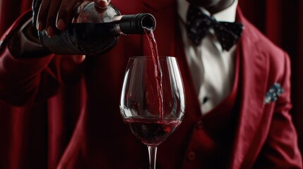 waiter pouring red wine into a glass