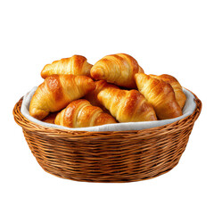 Golden Brown Croissants in Wicker Basket isolated on a transparent background 1