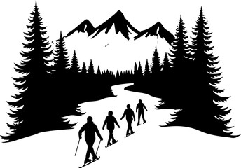 Cross-Country Skiers in a Winter Forest vector bundle