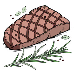 Grilled steak with rosemary and peppercorns meat herb