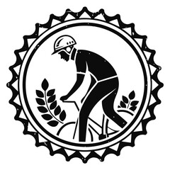 Cyclist in gear with laurel wreath bicycle helmet