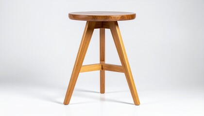 Isolated Small Wooden Tripod Plant Stand with Mid-Century Legs