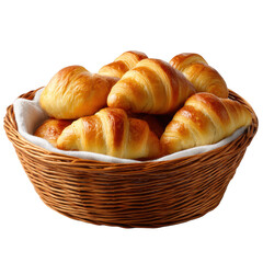 Golden Brown Croissants in Wicker Basket isolated on a transparent background 2