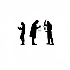 Silhouette of researchers testing eco-friendly technologies on white background