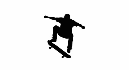 Skateboarder Kickflip Silhouette Vector – Action Sports, Urban Youth, and Extreme Trick Concepts