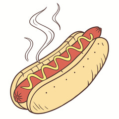 Hot dog with mustard and steam sausage yellow