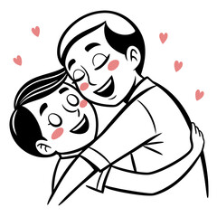 Happy couple embracing with hearts embrace love