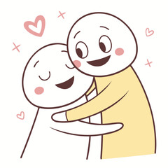 Happy people hugging with hearts embrace love