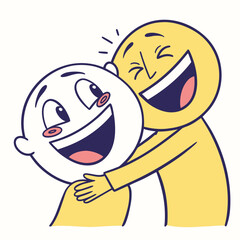 Joyful embrace of two cartoon characters vector