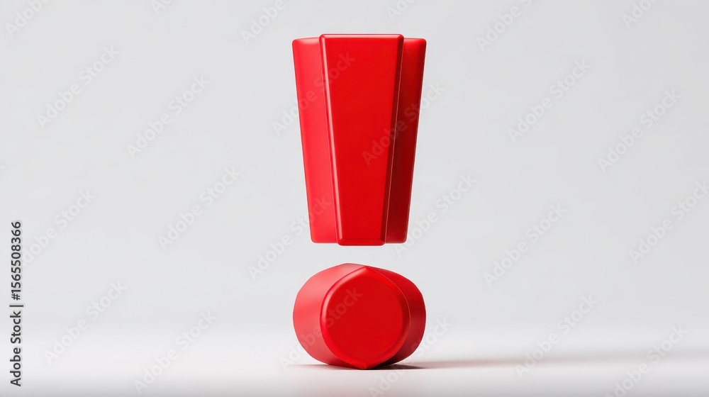 Fototapete red exclamation mark on white backdrop. modern design. 3d rendering.