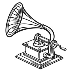 Vintage gramophone with horn and crank phonograph music