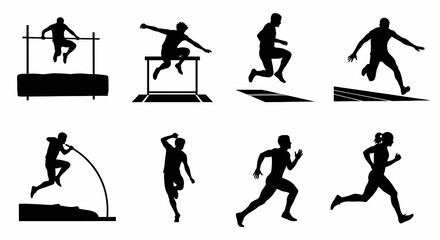 Black Silhouette Athletes Performing Various Track and Field Events