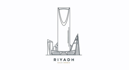 Minimalist Line Art Illustration of Riyadh City Skyline, Saudi Arabia