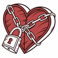 Locked heart with chain padlock love