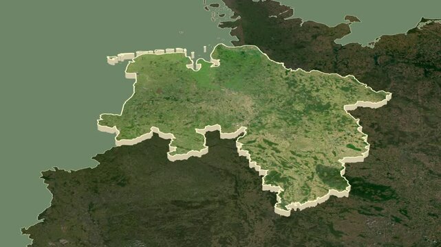 Niedersachsen region, Germany, extruded. Map animation
