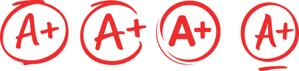 Four red a plus grades circled in red on a white background