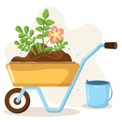 A wheelbarrow of vegetables with flowers. Autumn harvest festival. Happy harvest.