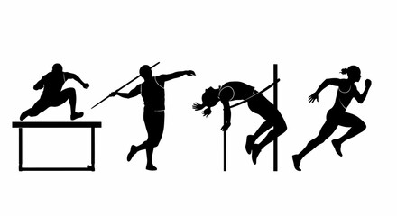 Silhouetted Athletes in Action: Track and Field Events Depicted