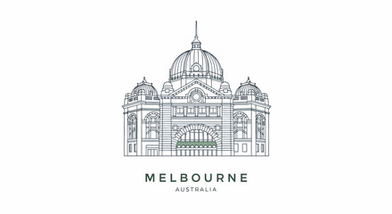 Obraz premium Detailed Line Art Illustration of Melbourne's Flinders Street Station