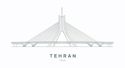 Minimalist Line Art Illustration of the Modern Tabiat Bridge in Tehran, Iran