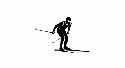 Black Silhouette of Cross-Country Skier in Action, Isolated