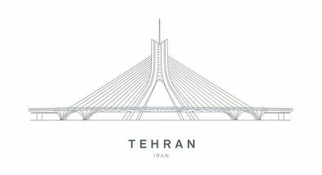 Minimalist Line Art Illustration of the Modern Tabiat Bridge in Tehran, Iran