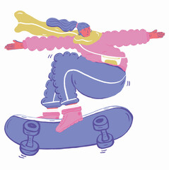 Woman skateboarding in colorful illustration