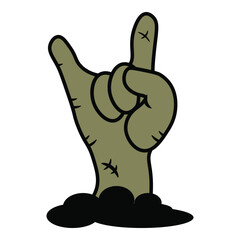 Vector illustration of a zombie hand rising from the ground. Creepy Halloween element perfect for spooky decorations, horror designs, party invites, and undead-themed graphic projects.